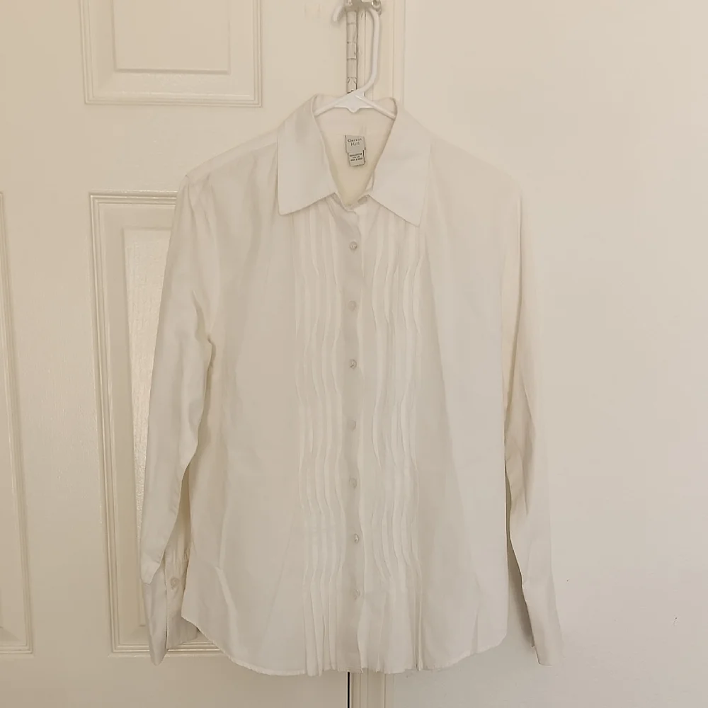 Garnet Hill 100% Cotton Button Down Pleated Detail Off White Size 14